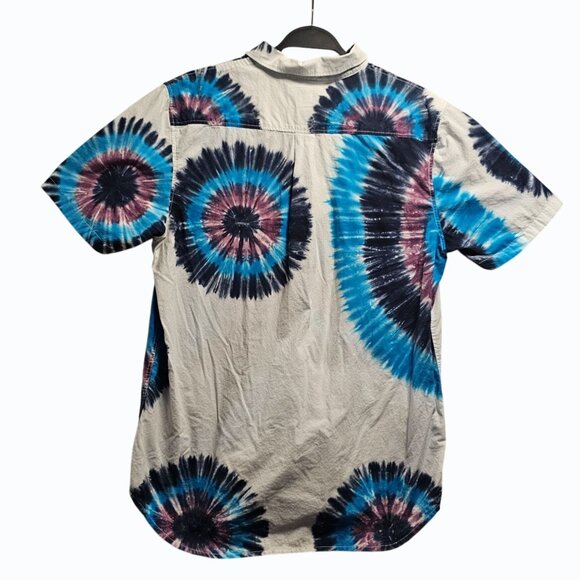 VANS Mens Tie Dye Hippie Surfer Skate Hawaiian Beach Shirt Medium Button Front - Picture 3 of 10